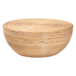 bali & pari Tokyo Laminated Natural Rattan Coffee Table - Handcrafted Bowl -Shaped Center Table for Living Room, Coastal Boho Style Furniture in Natural Brown